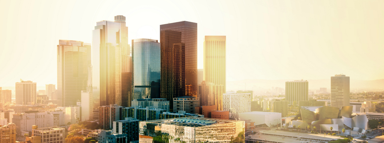 LA skyline on a sunny afternoon.