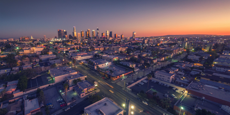 Aerial view of LA at sunset. Aerial view of LA at sunset.