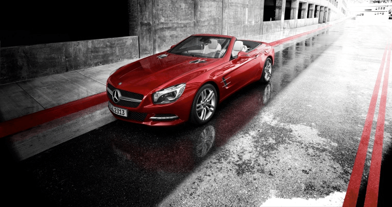 Red car on the road.