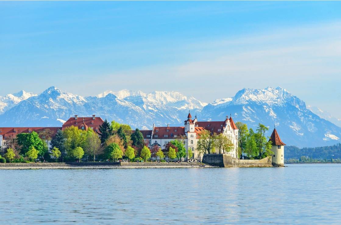 Lake Constance, Germany, with mountains in the background. Lake Constance, Germany, with mountains in the background.