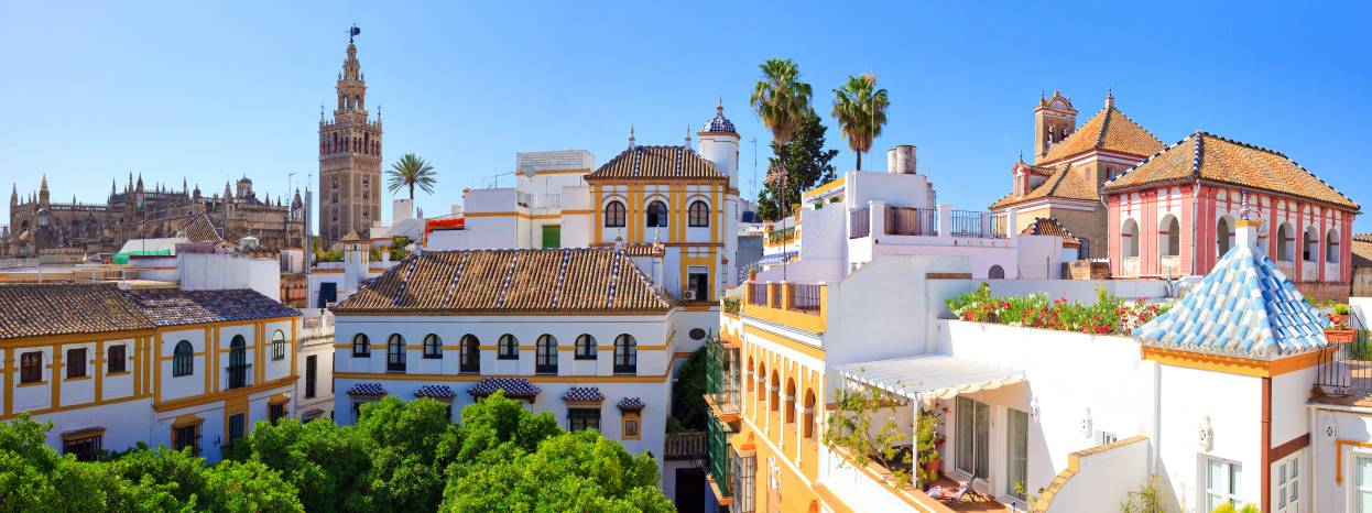 View of roofotps in Andalucia, on a sunny day.