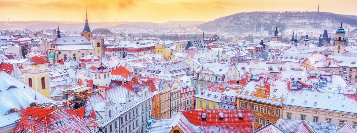 Snowy rooftops in Prague