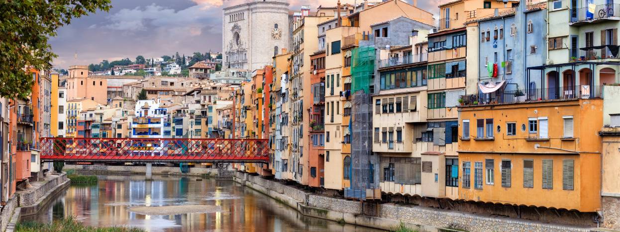 View of riverside housing in Girona.