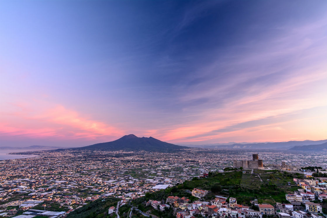 Aerial view of Naples in the evening