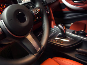 Luxury detail and styling decorate the interior of a luxury sports car Luxury detail and styling decorate the interior of a luxury sports car