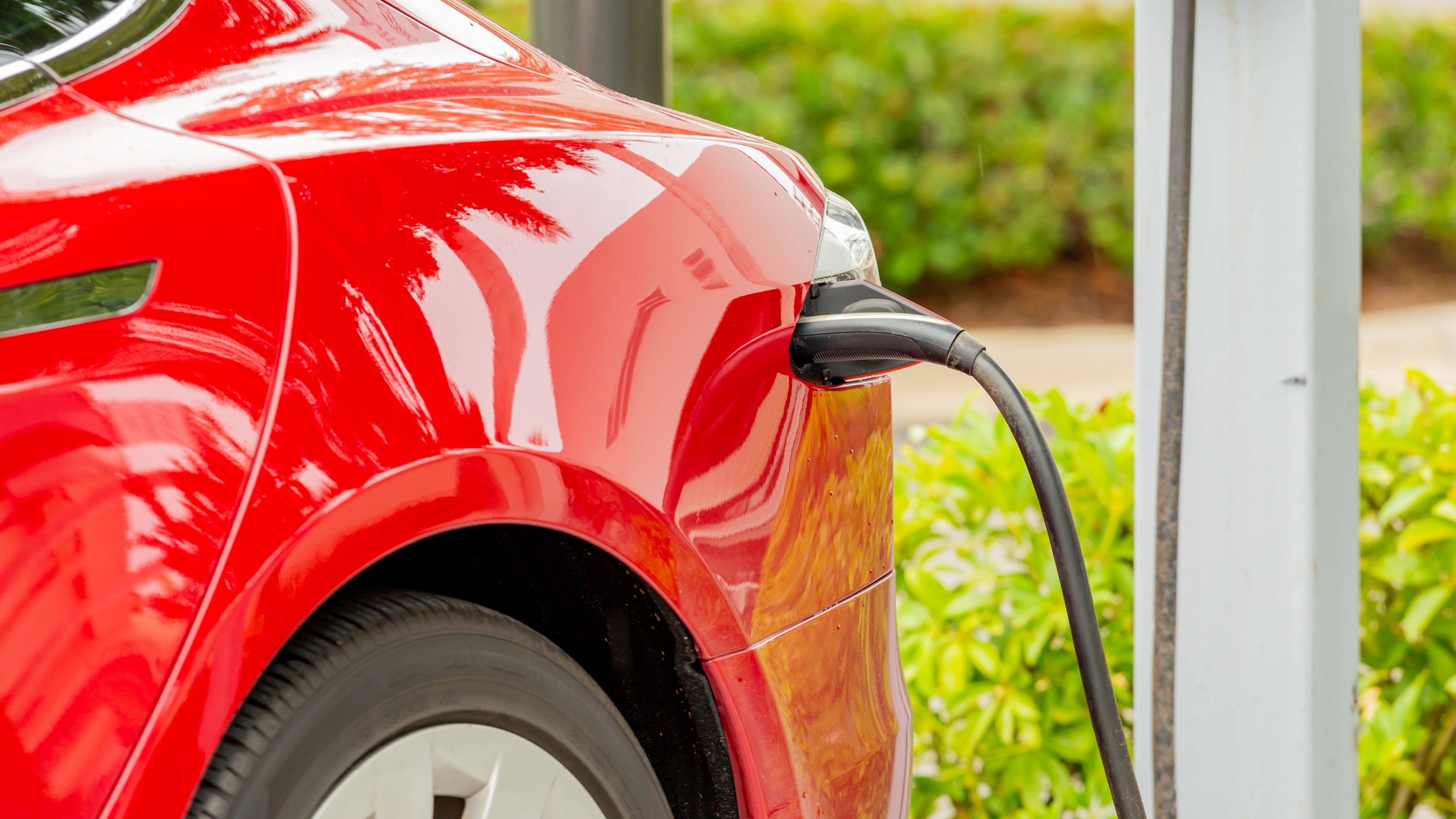red electric car charging red electric car charging