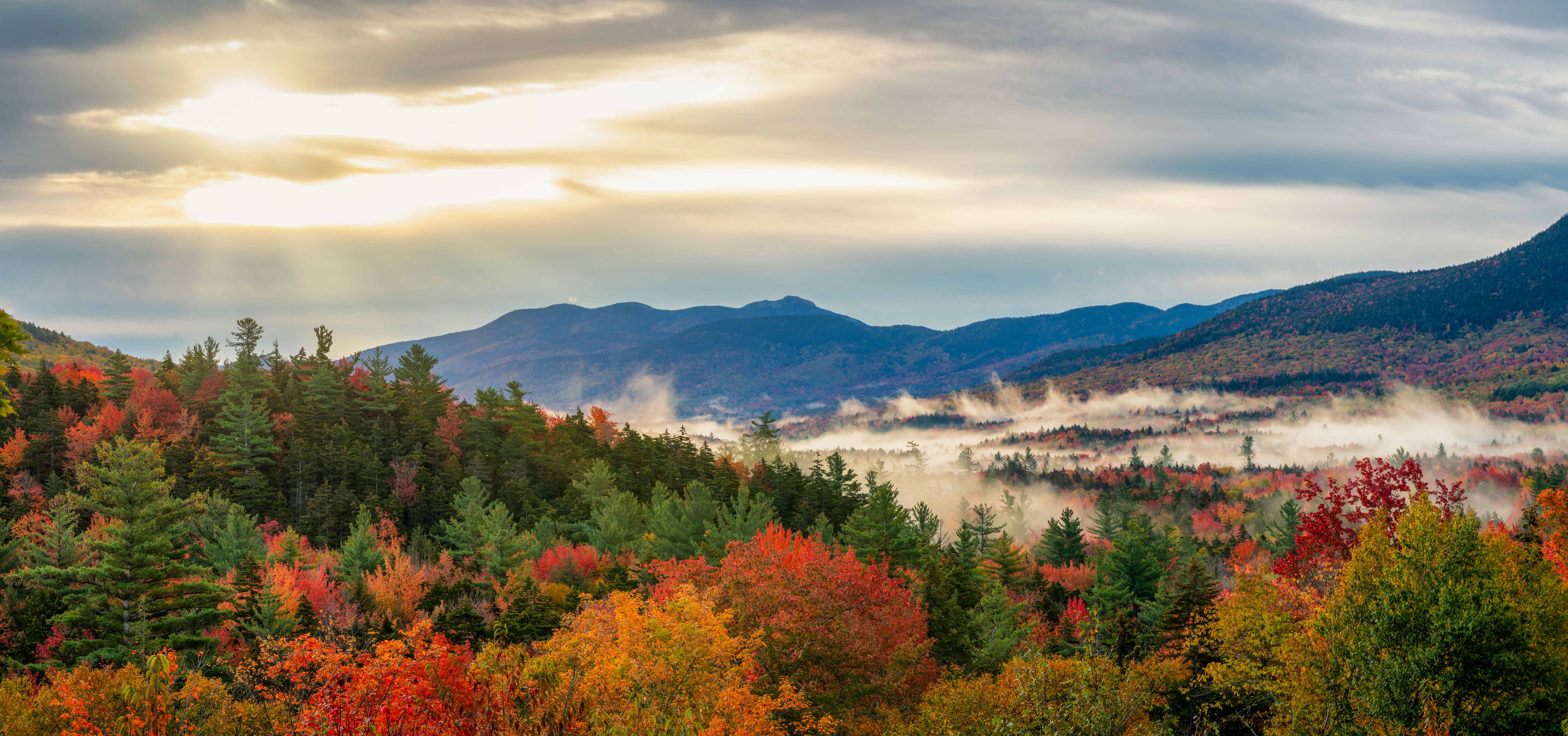 Sugar Hill Scenic Vista in Autumn at sunrise on the Kancamagus Scenic Highway - White Mountain New Hampshire Kancamagus Scenic Highway - White Mountain New Hampshire