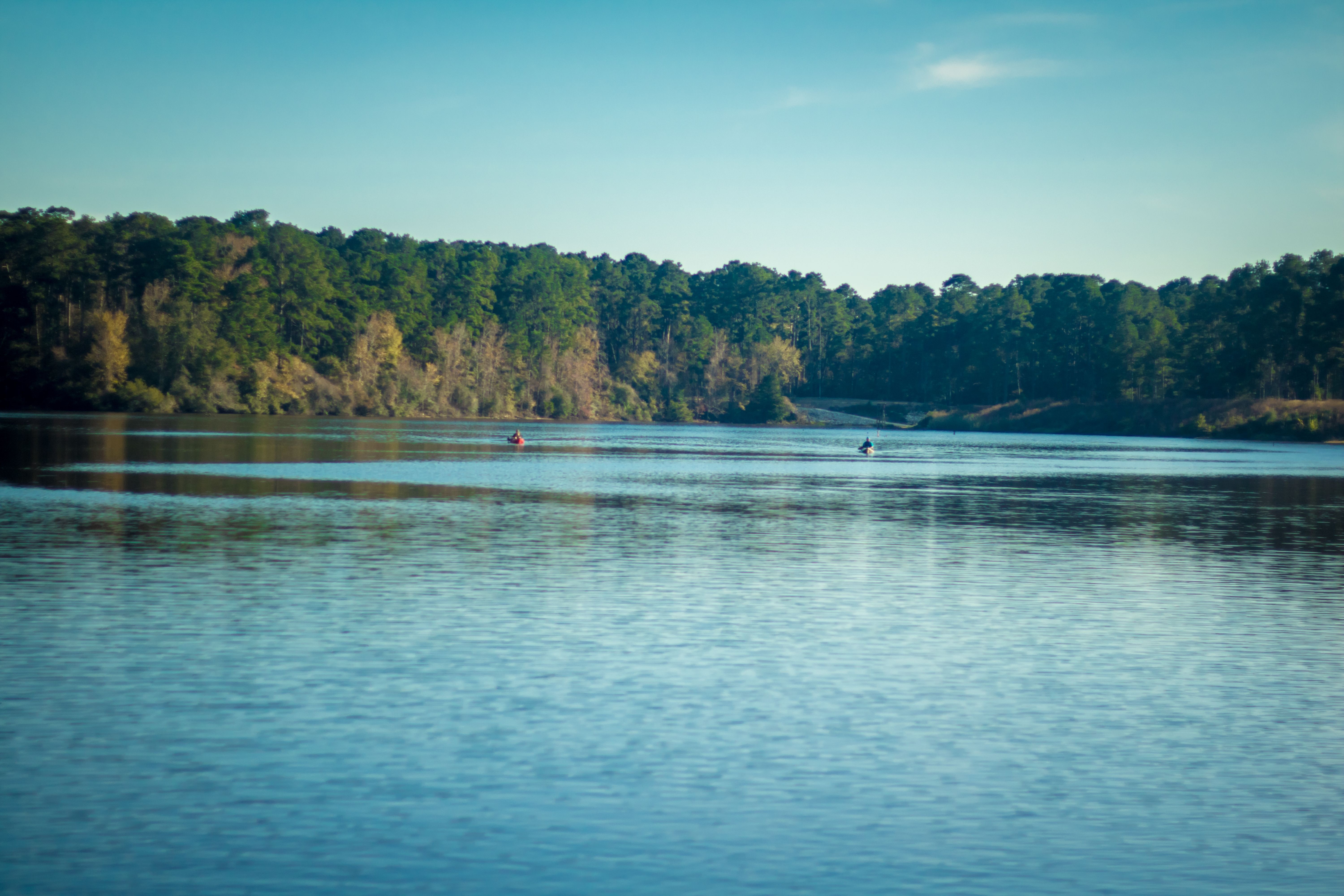 Scenic view of boats in Lake Raven against green forests in Huntsville, Texas Scenic view of boats in Lake Raven against green forests in Huntsville, Texas
