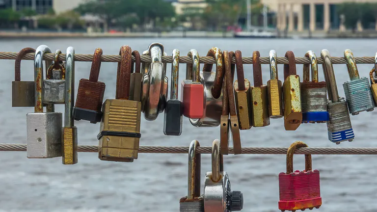 padlocks on a bridge