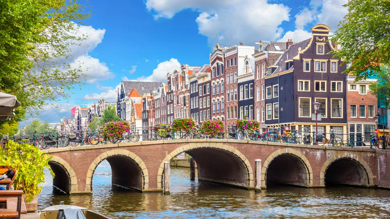 Amsterdam downtown by Amstel river