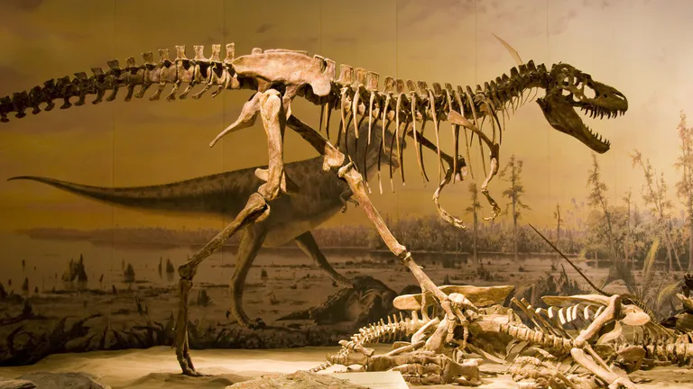 T-Rex skeleton on display in a museum