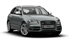 Audi SQ5 in silver on white background.